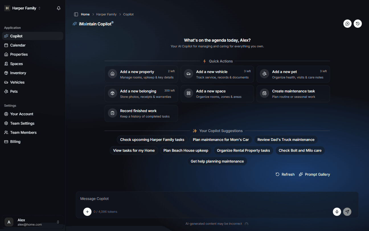 iMaintain.ai dashboard (dark theme)